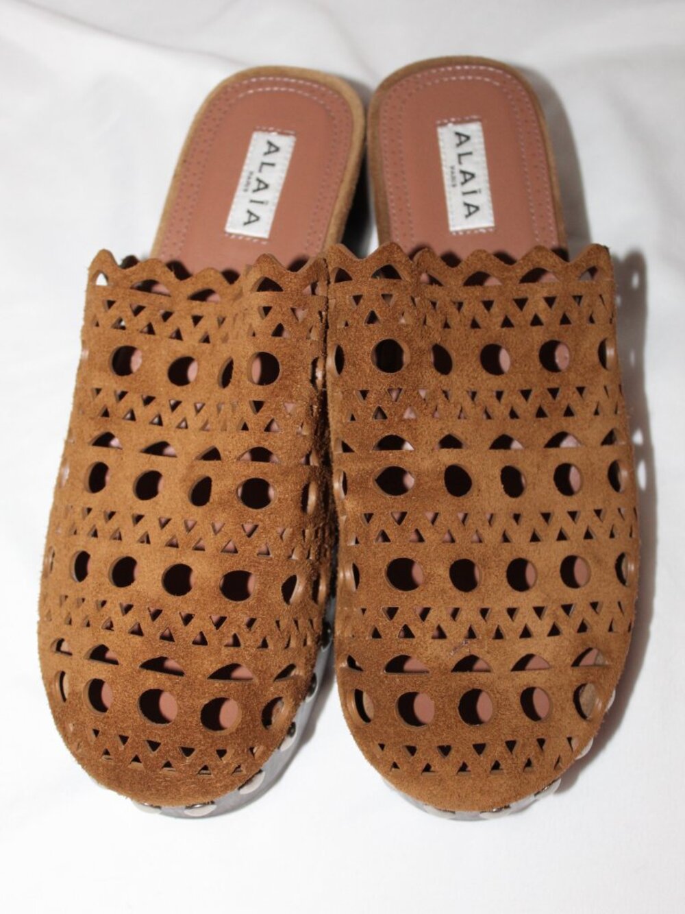 Alaïa Alaia Vienne Cut Out Suede Leather Wood Pumps Rivet Studded Clogs Mules 38 - Picture 2 of 7